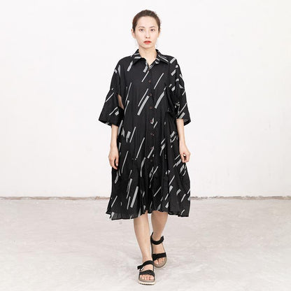 Women Stripe Splicing Casual Loose Dress