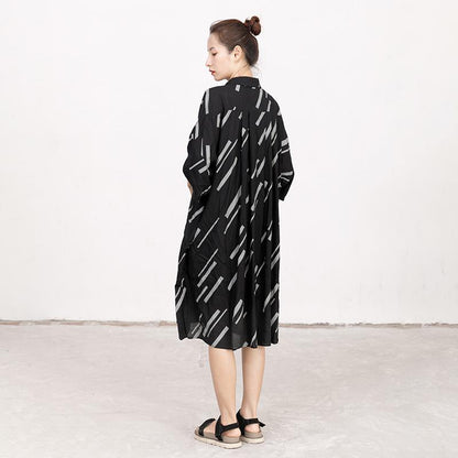 Women Stripe Splicing Casual Loose Dress