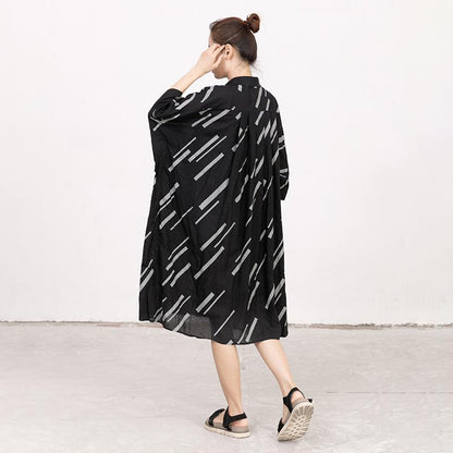 Women Stripe Splicing Casual Loose Dress