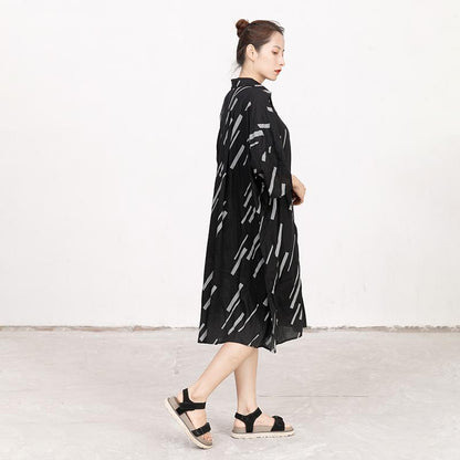 Women Stripe Splicing Casual Loose Dress