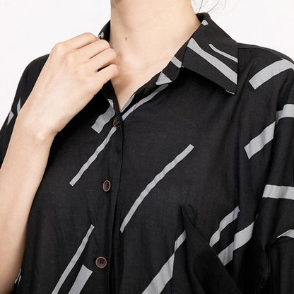 Women Stripe Splicing Casual Loose Dress