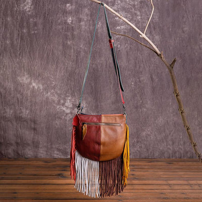 Women Stylish Contrast Tassel Shoulder Bag Crossbody