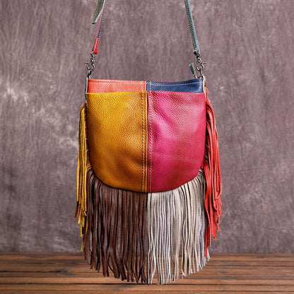 Women Stylish Contrast Tassel Shoulder Bag Crossbody