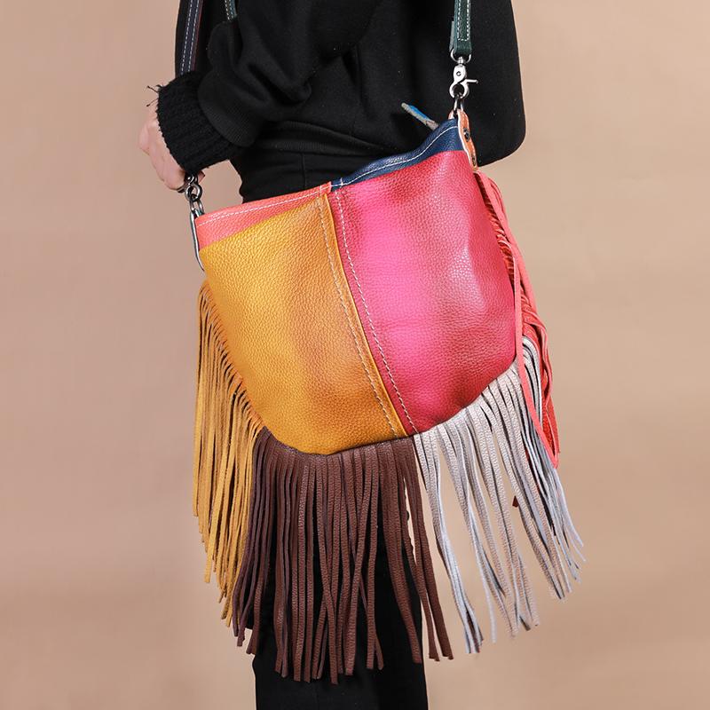 Women Stylish Contrast Tassel Shoulder Bag Crossbody