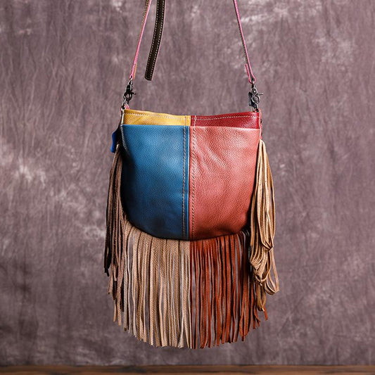 Women Stylish Contrast Tassel Shoulder Bag Crossbody