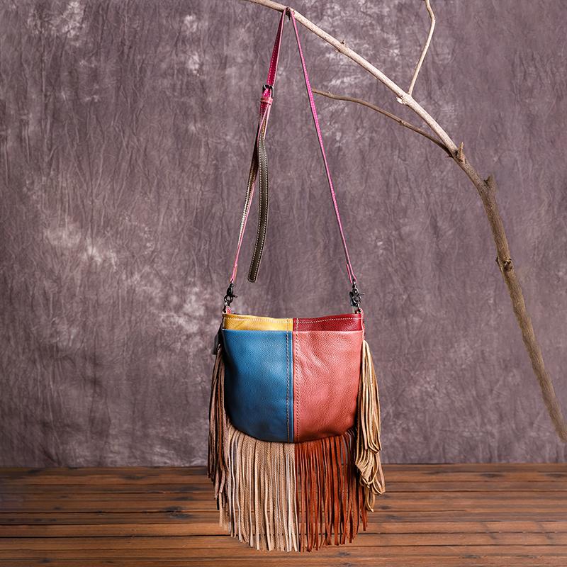 Women Stylish Contrast Tassel Shoulder Bag Crossbody