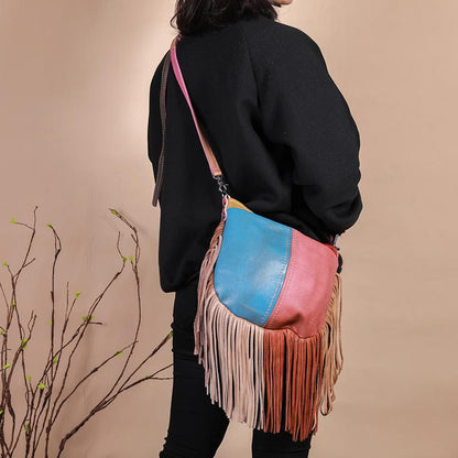 Women Stylish Contrast Tassel Shoulder Bag Crossbody