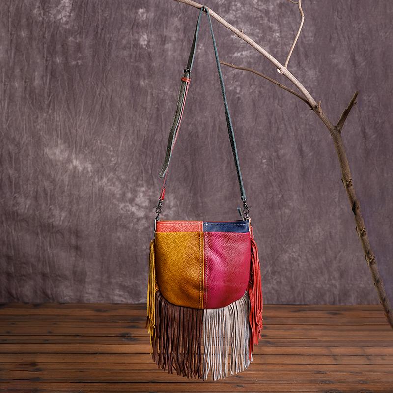 Women Stylish Contrast Tassel Shoulder Bag Crossbody