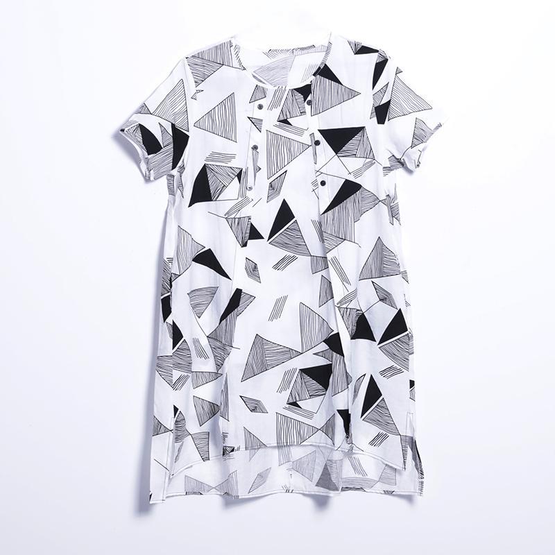 Women Summer Casual Geometric Pullover Loose Short Sleeve Dress