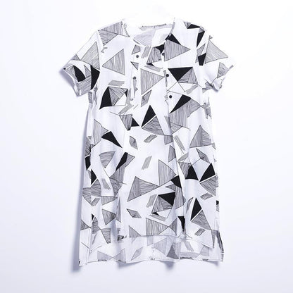 Women Summer Casual Geometric Pullover Loose Short Sleeve Dress