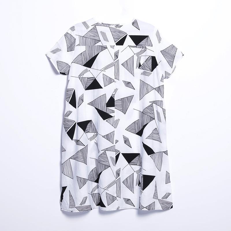 Women Summer Casual Geometric Pullover Loose Short Sleeve Dress