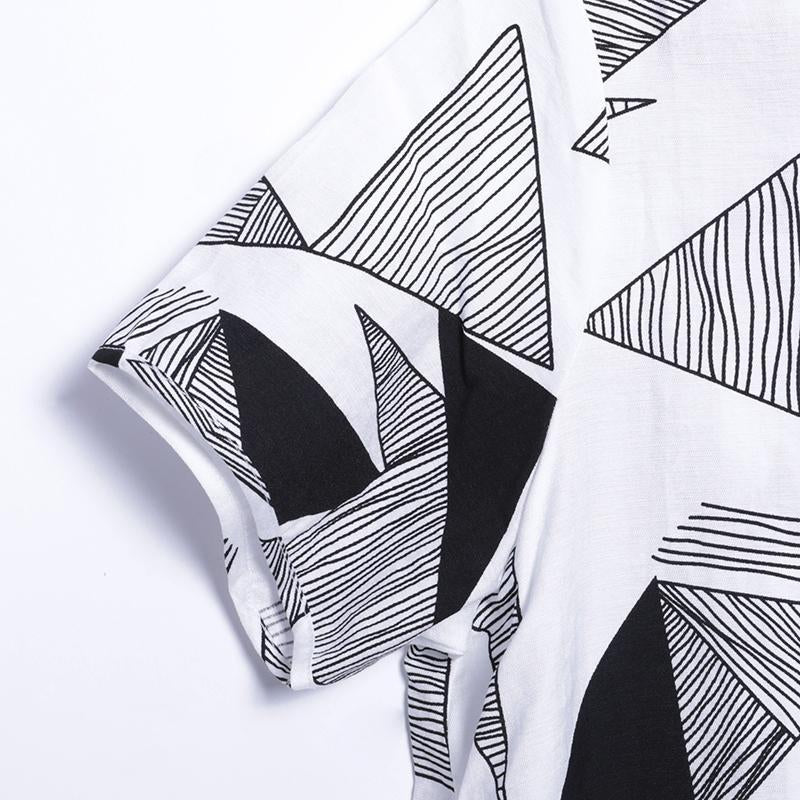 Women Summer Casual Geometric Pullover Loose Short Sleeve Dress