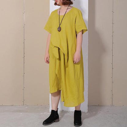 Women Summer Casual Solid Loose Short Sleeve Dress