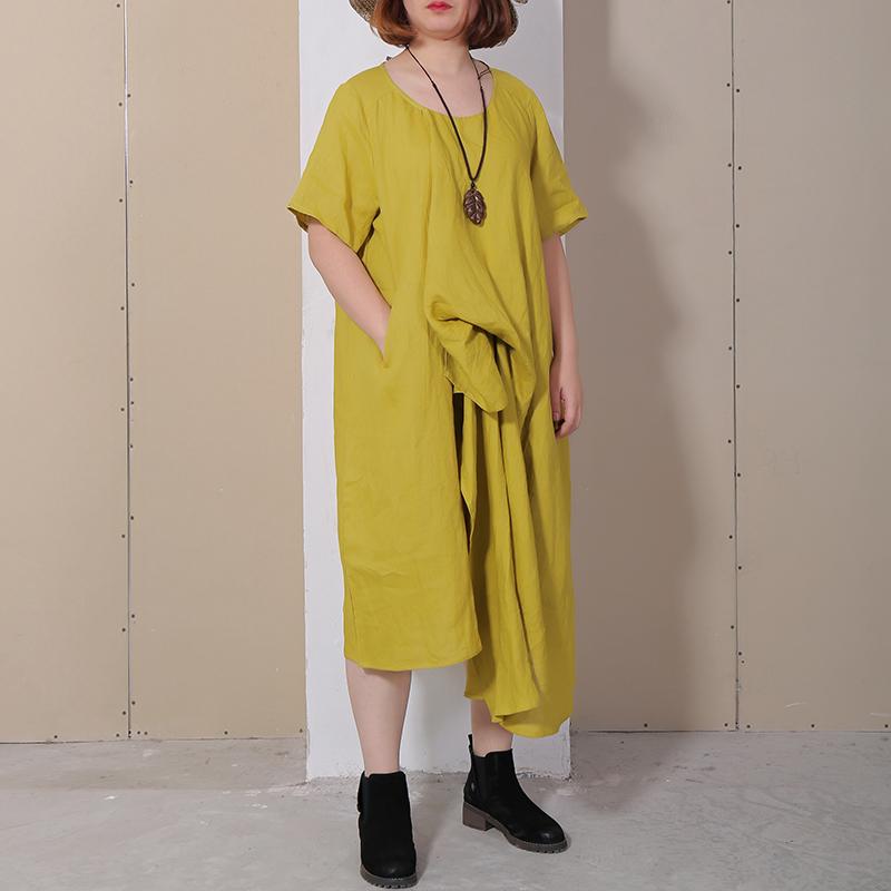 Women Summer Casual Solid Loose Short Sleeve Dress