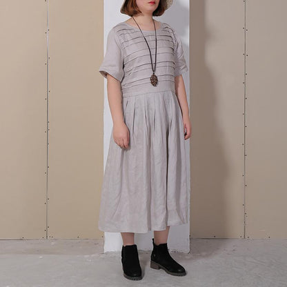 Women Summer Casual Solid Pullover Loose Short Sleeve Maxi Dress