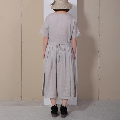 Women Summer Casual Solid Pullover Loose Short Sleeve Maxi Dress