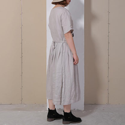 Women Summer Casual Solid Pullover Loose Short Sleeve Maxi Dress