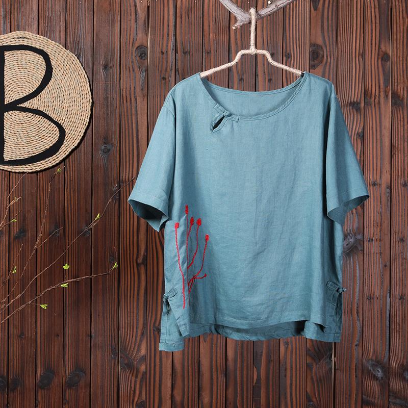 Women Summer Embroidery High Low Hem Frog T-Shirt