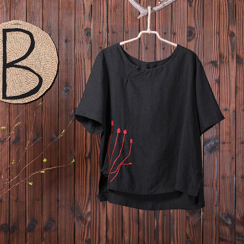 Women Summer Embroidery High Low Hem Frog T-Shirt