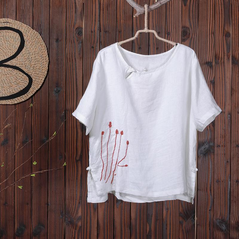 Women Summer Embroidery High Low Hem Frog T-Shirt