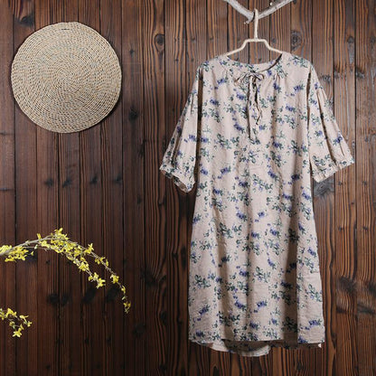 Women Summer Floral Casual Short Sleeve Loose Dress