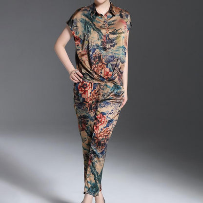 Women Summer Turndown Shirt Co-Ord Set