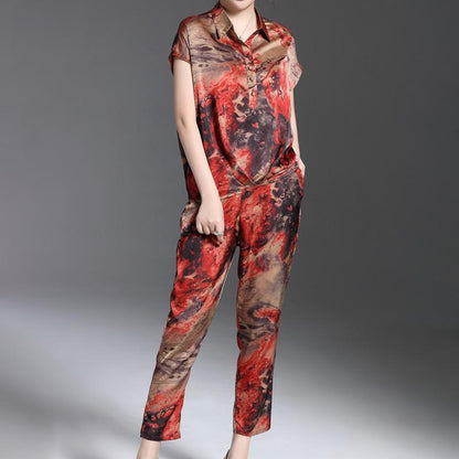 Women Summer Turndown Shirt Co-Ord Set