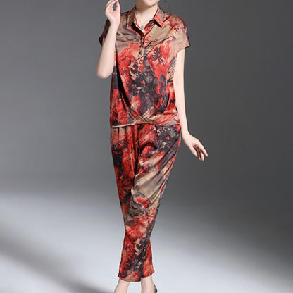 Women Summer Turndown Shirt Co-Ord Set