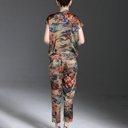 Women Summer Turndown Shirt Co-Ord Set
