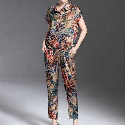Women Summer Turndown Shirt Co-Ord Set