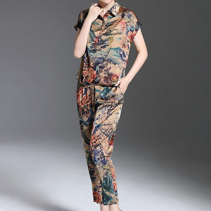 Women Summer Turndown Shirt Co-Ord Set