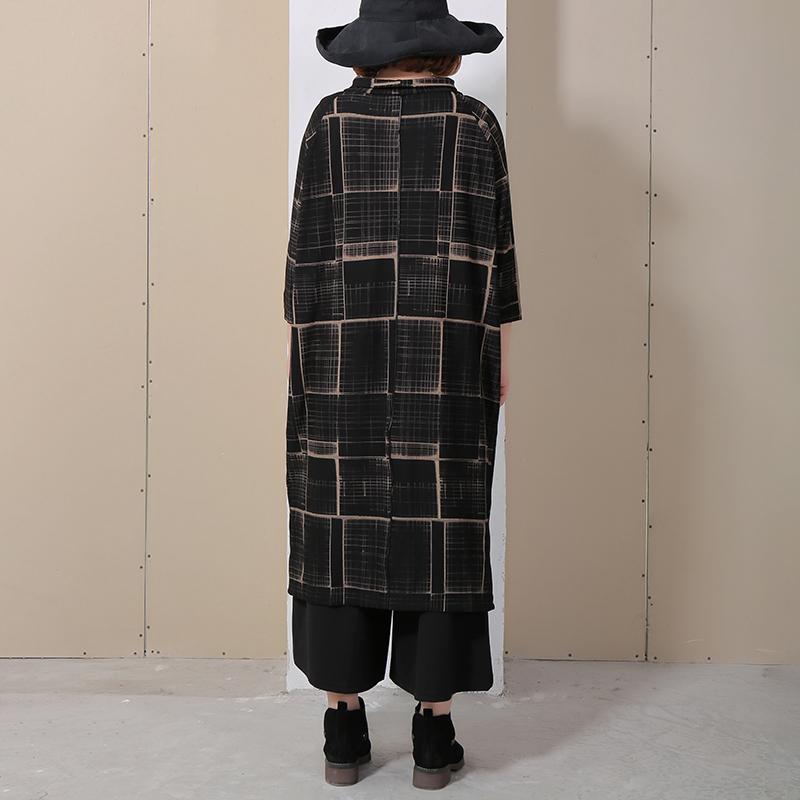Women Three Quarter Sleeve Plaid Loose Dress