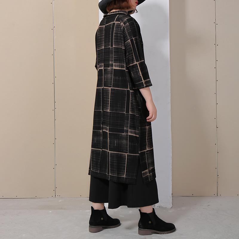 Women Three Quarter Sleeve Plaid Loose Dress