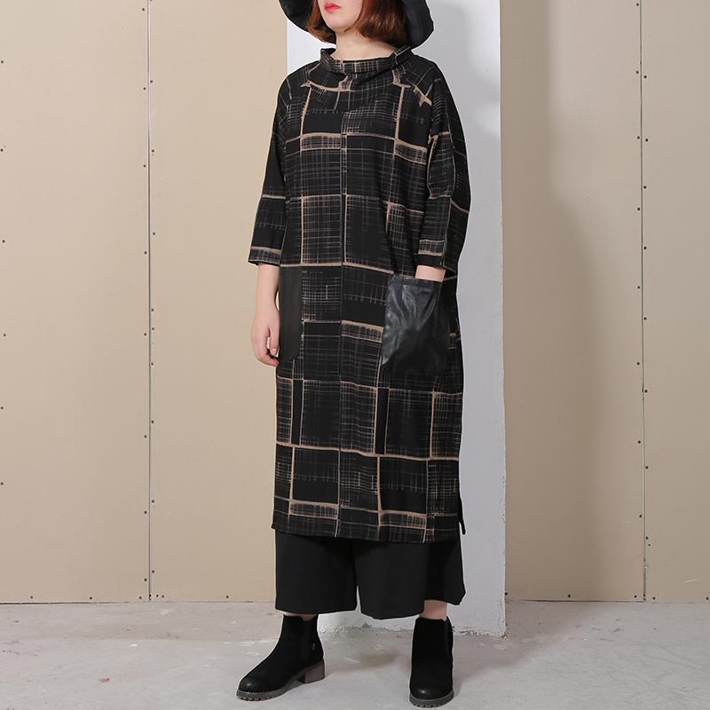 Women Three Quarter Sleeve Plaid Loose Dress