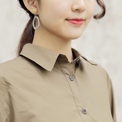 Women Vintage Casual Splicing Summer Irregular Coffee Shirt Dress