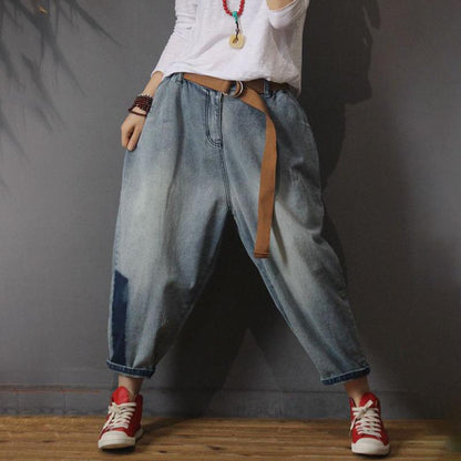 Women Vintage Elastic Waist Harem Jeans