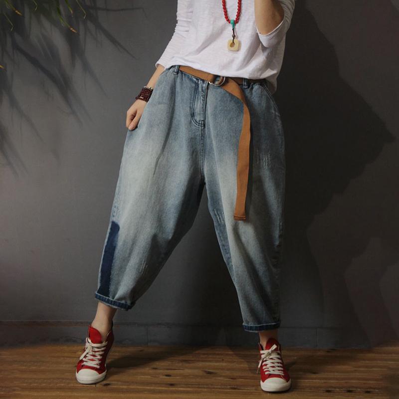 Women Vintage Elastic Waist Harem Jeans