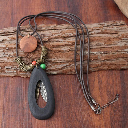 Women Vintage Fashion Feather Pendant Necklace
