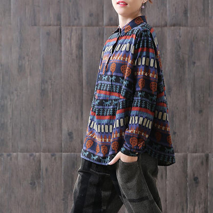 Women Vintage Loose Printed Long Sleeve Shirt