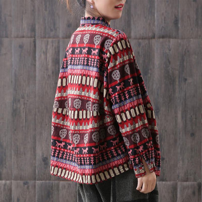 Women Vintage Loose Printed Long Sleeve Shirt