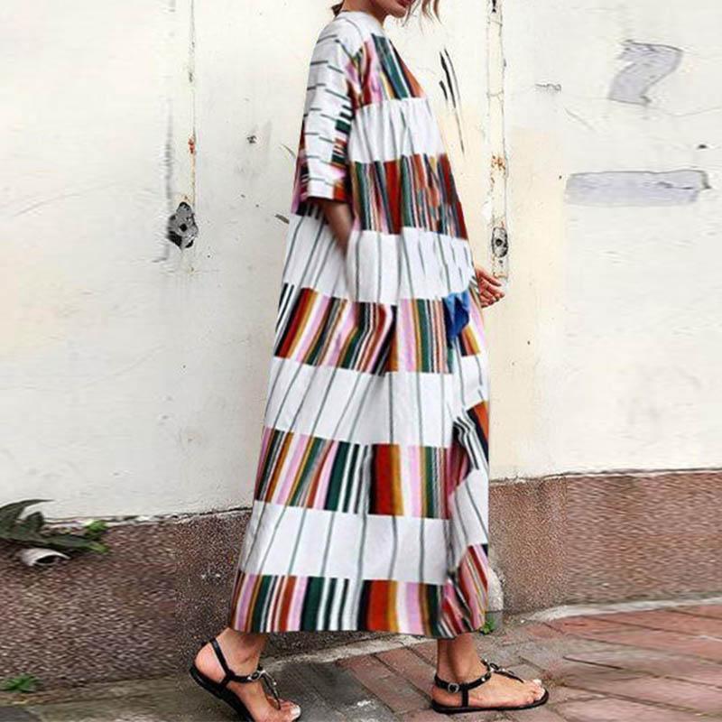 Women Spring Casual Striped Ankle-Length Pullover Loose Dress