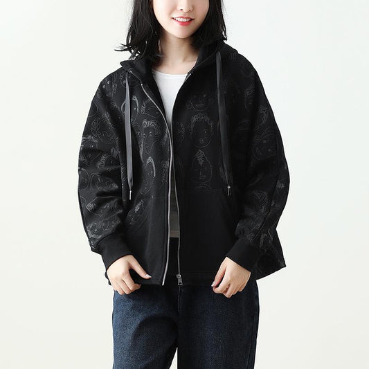 Women Zipper Black Fashion Sweatshirt