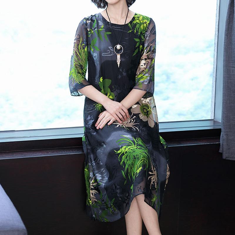 Women's Summer Elbow Sleeve Silk Dress