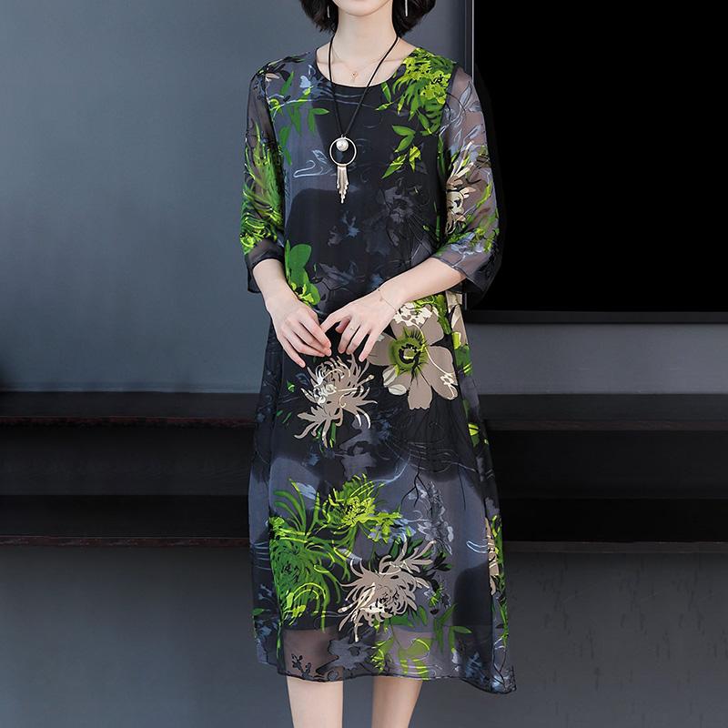 Women's Summer Elbow Sleeve Silk Dress