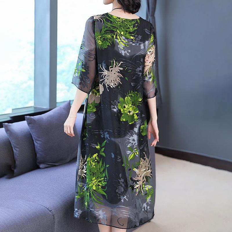 Women's Summer Elbow Sleeve Silk Dress