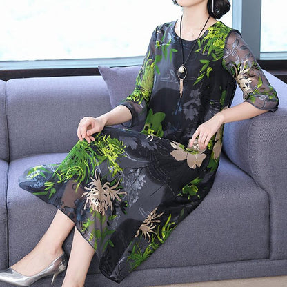Women's Summer Elbow Sleeve Silk Dress