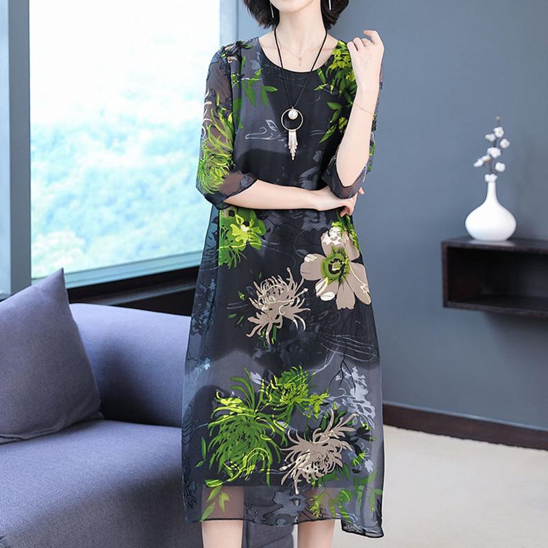 Women's Summer Elbow Sleeve Silk Dress