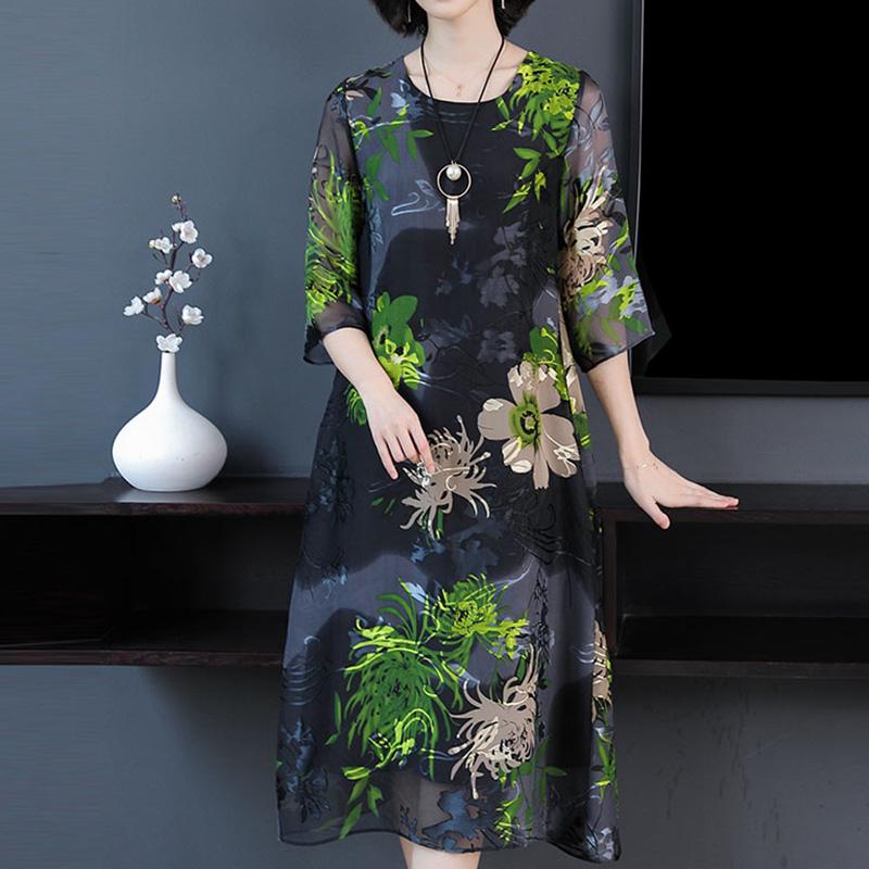 Women's Summer Elbow Sleeve Silk Dress