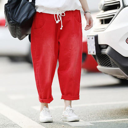 Womens Baggy Washed Plain Casual Harem Pants