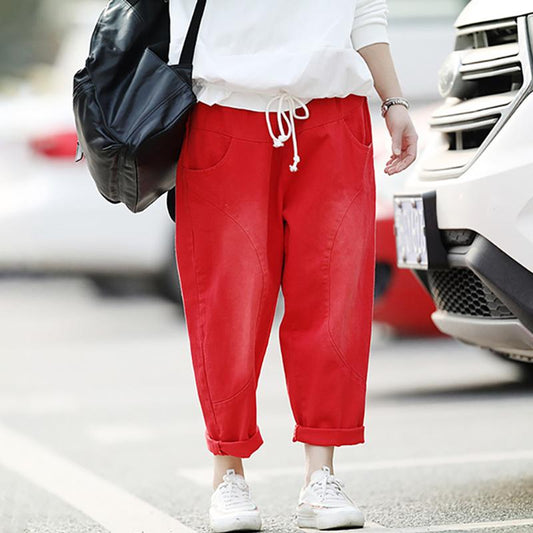 Womens Baggy Washed Plain Casual Harem Pants
